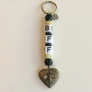 Hand Crafted White, Black & Gold “BFF” Keychain